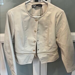 Zara Cream Women's Leather  Jacket